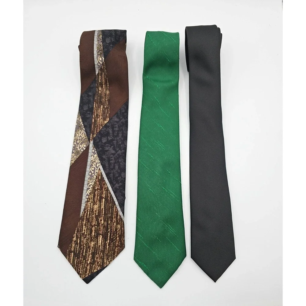 Vintage Men's Tie Lot of 3 Puritan Ambassador Zenxus Brown Green Polyester
